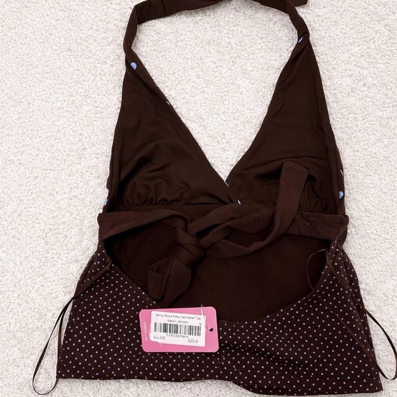 Brown Halter Top with Blue Polka Dots - Picture 3 of 7